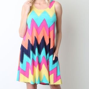 Cezanne Plus Size Multi Color Chevron Print Tank Dress